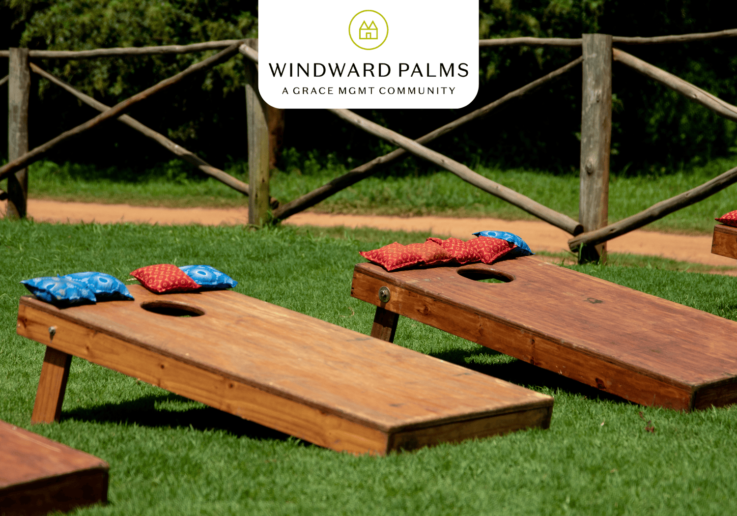 Windward Palms - Sunset Social Club - Windward Palms cornhole yard game outside